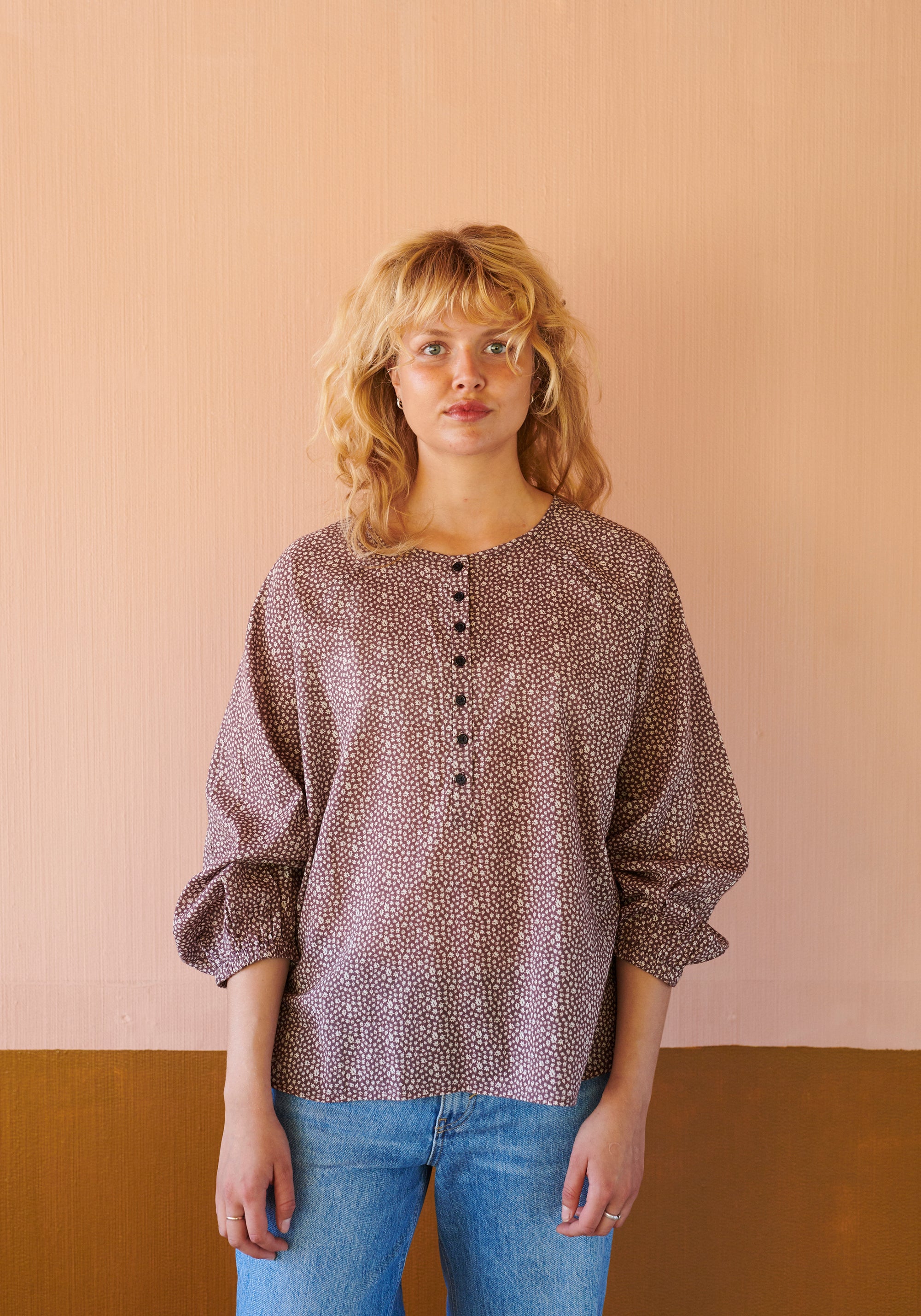 HABIBA AUTUMN LEAF BLOUSE W/ PLACKET Blouse BURGUNDY