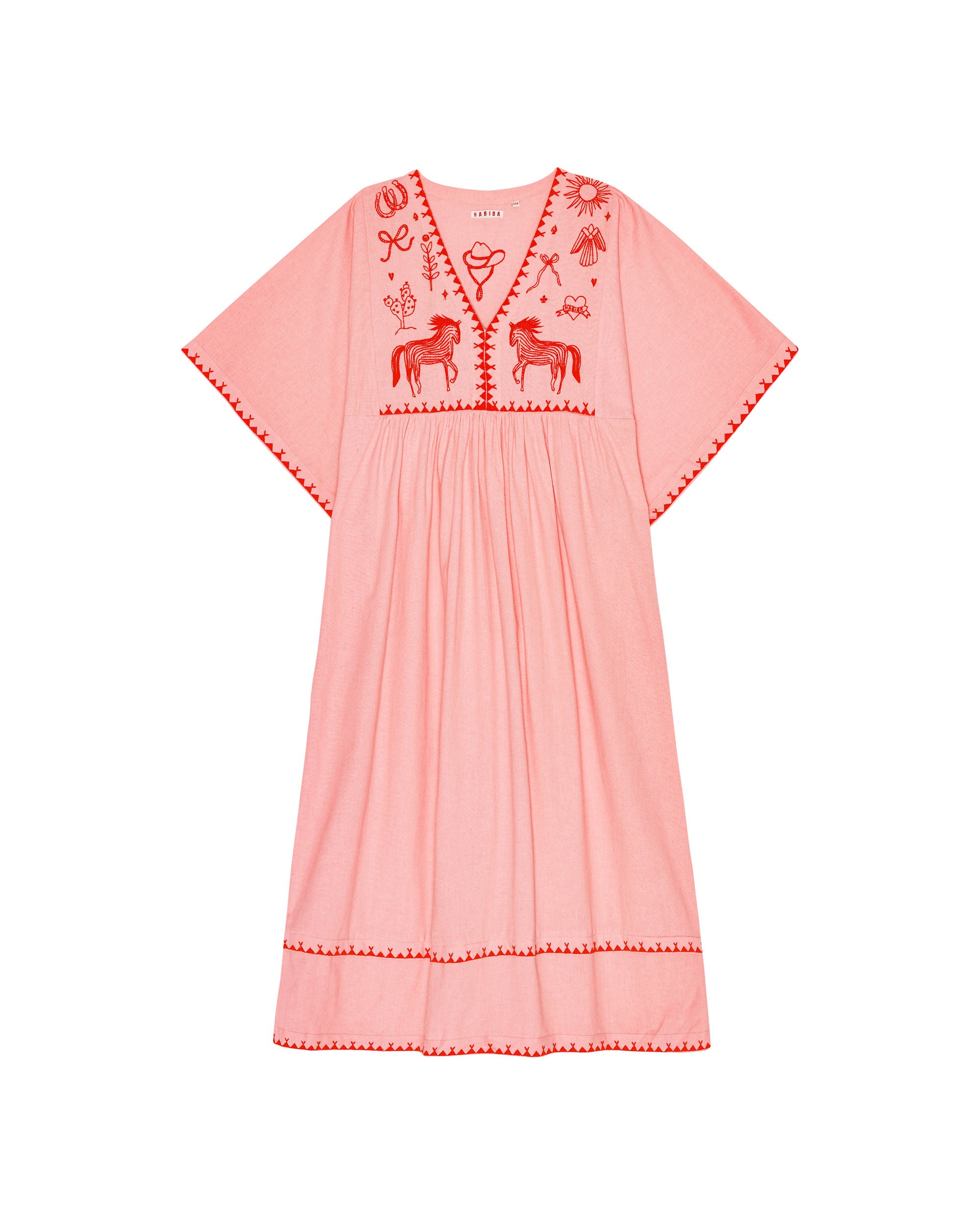 HABIBA POLLY EMBROIDERY DRESS 3/4 SLEEVE Dress FLAMINGO