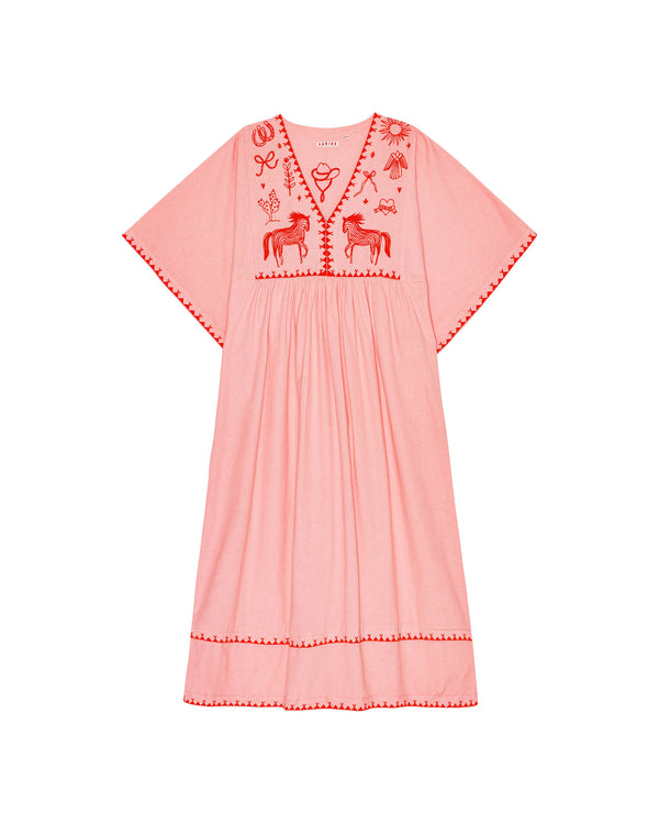 HABIBA POLLY EMBROIDERY DRESS 3/4 SLEEVE Dress FLAMINGO