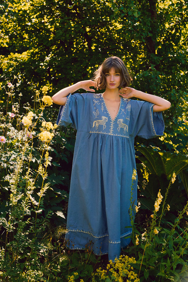 HABIBA POLLY EMBROIDERY DRESS 3/4 SLEEVE Dress SEA