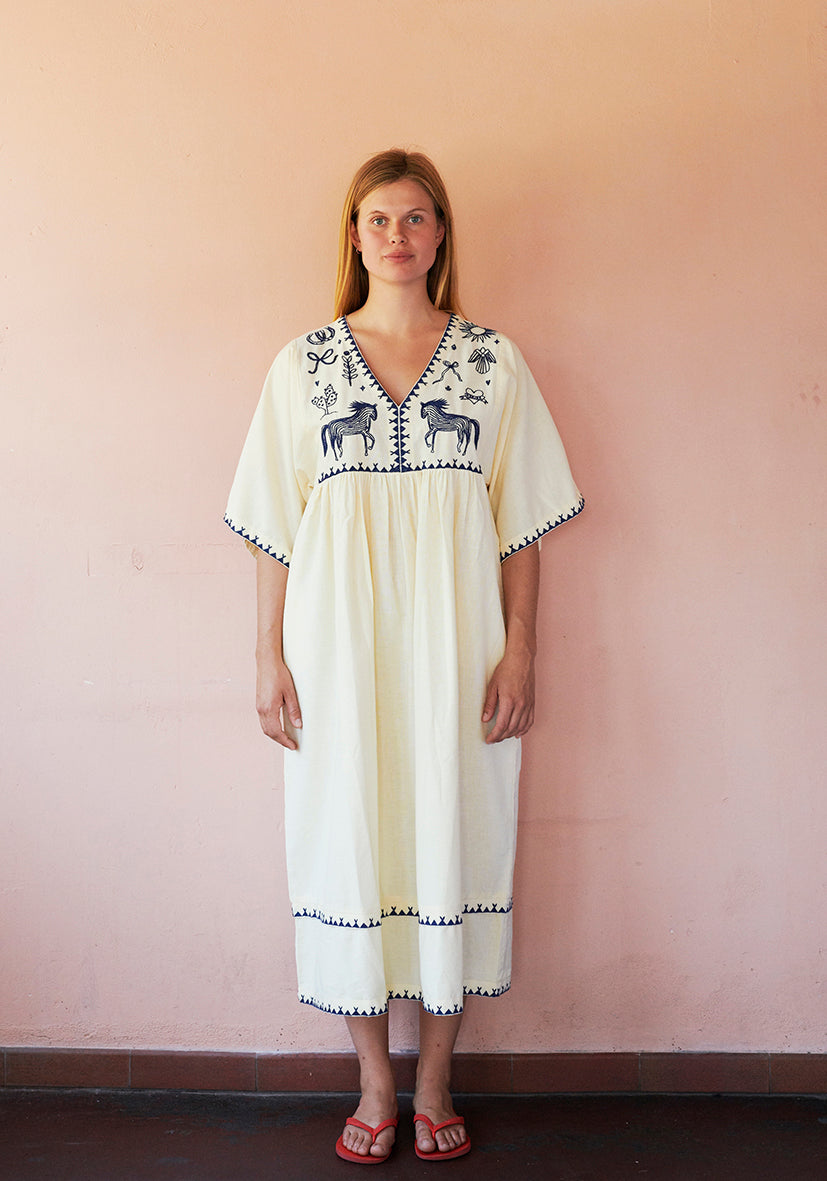 HABIBA POLLY EMBROIDERY DRESS 3/4 SLEEVE Dress VANILLA