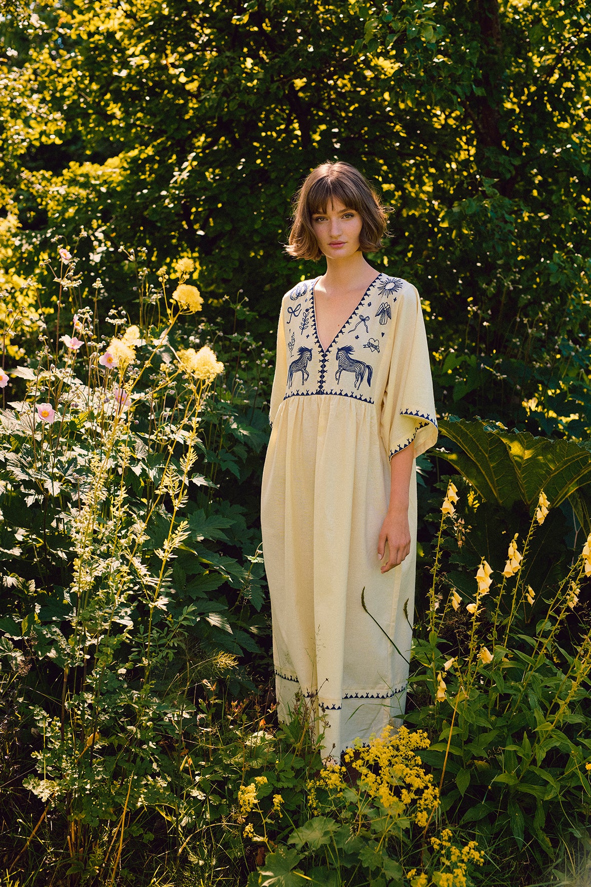 HABIBA POLLY EMBROIDERY DRESS 3/4 SLEEVE Dress VANILLA