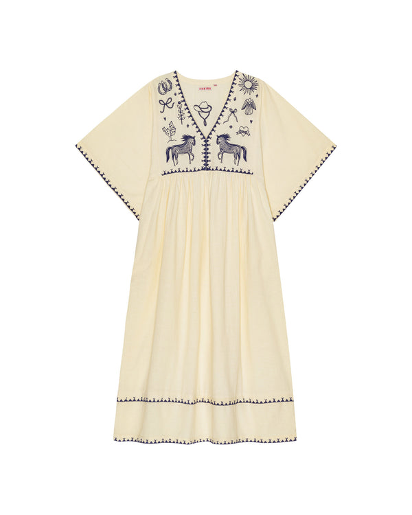 HABIBA POLLY EMBROIDERY DRESS 3/4 SLEEVE Dress VANILLA