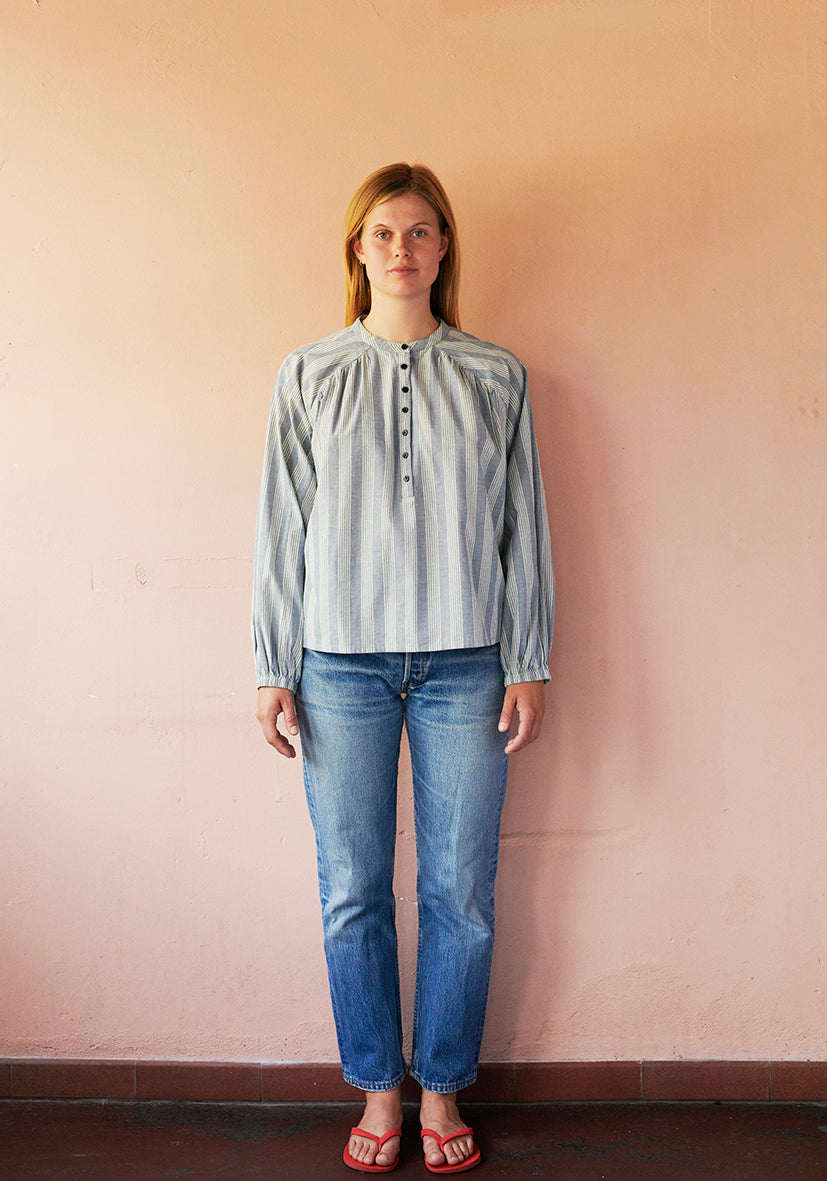 HABIBA STOCKHOLM STRIPE BLOUSE W GATHERINGS Blouse SEA
